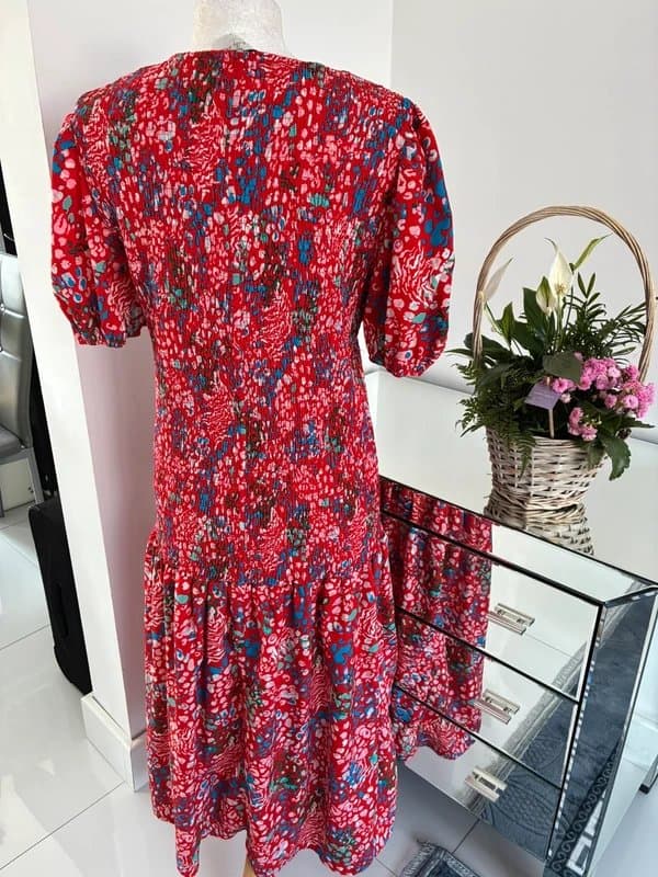 Never Fully Dressed Never fully dressed red floral ruched midi dress size 18
