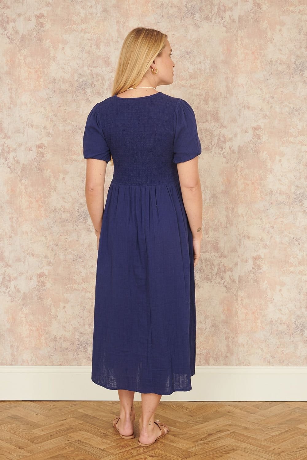 Yumi Yumi Women's Navy Double Cotton Ruched Midi Dress - 4