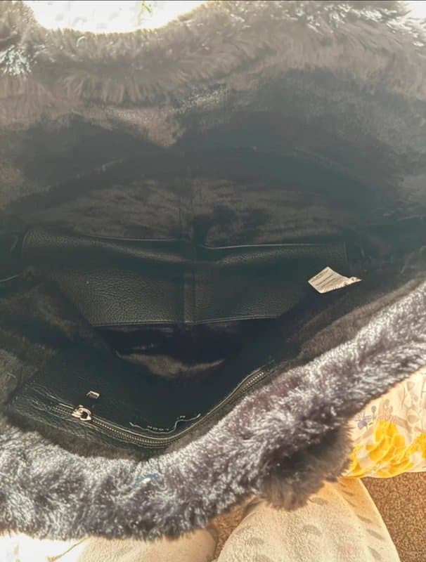 New Look New Look black faux leather tote bag with faux fur trim