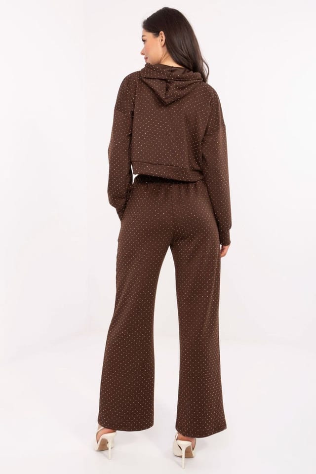 Love Lace Love Lace Women's Jet Embellished Hoodie & Wide Leg Pants Set in Brown - 3