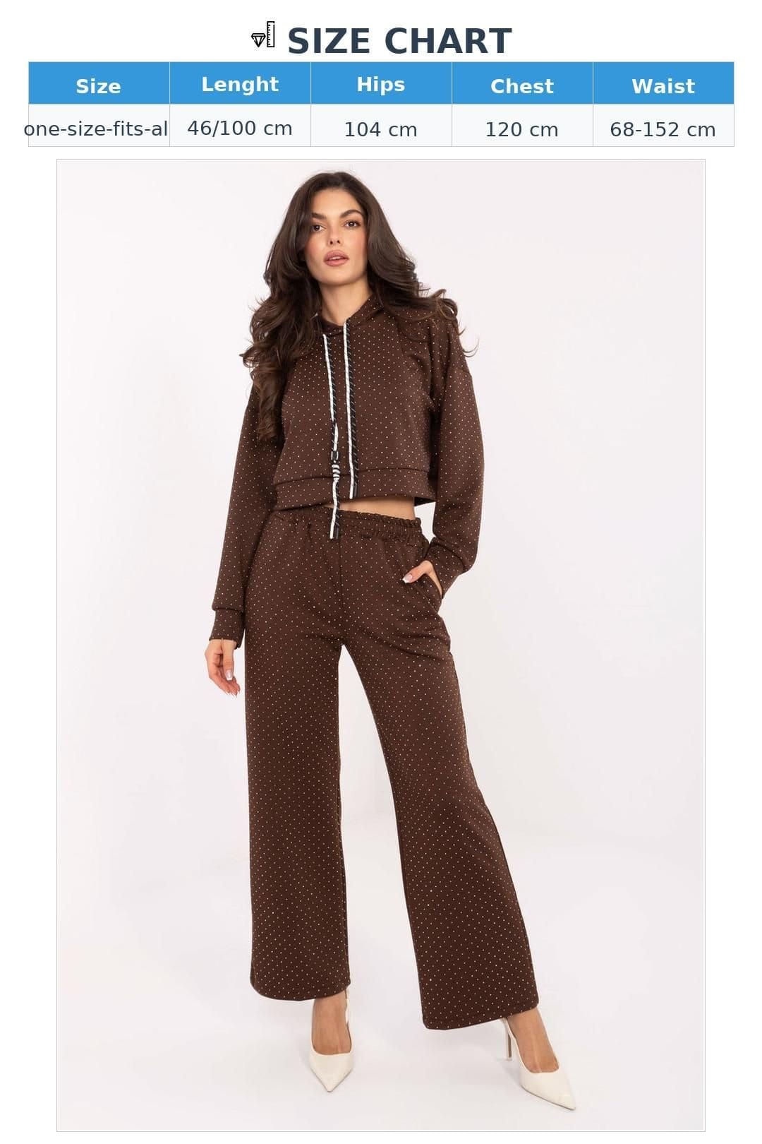 Love Lace Love Lace Women's Jet Embellished Hoodie & Wide Leg Pants Set in Brown - 4