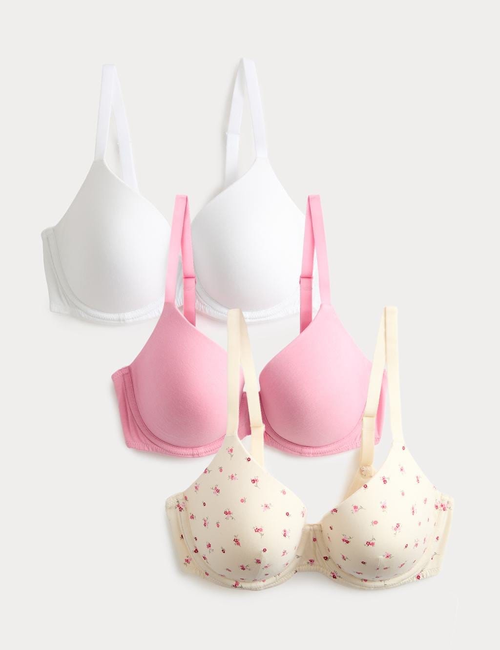 Marks & Spencer M&S 3pk Cotton Rich Wired T-Shirt Bras A-E Light Cream - 1