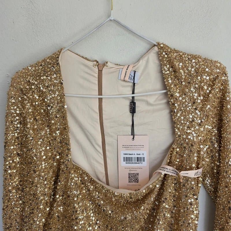 Oh Polly Oh Polly Kiyara Embellished A-Line Mini Dress in Gold Size 12