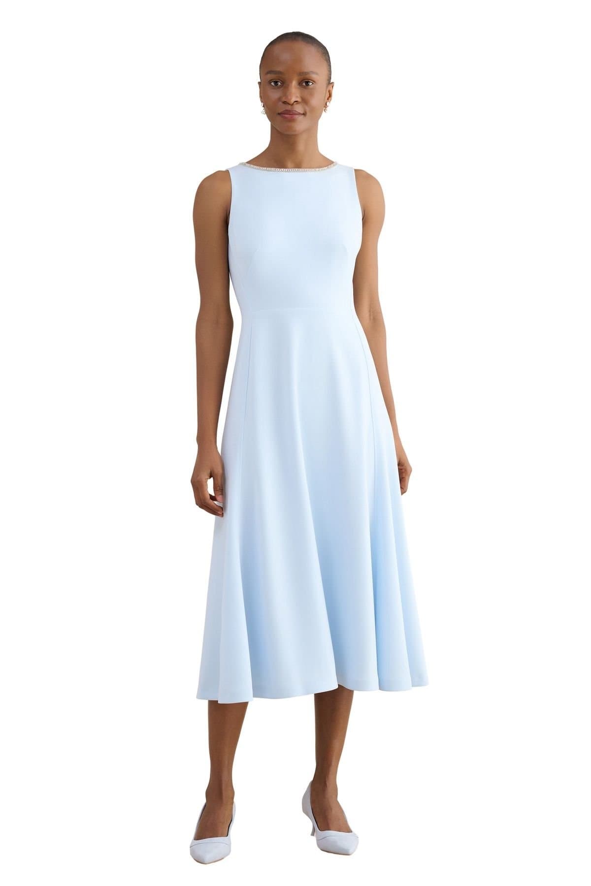 Hobbs London Hobbs London Women's Beatrix Embellished Midi Dress in Pale Blue