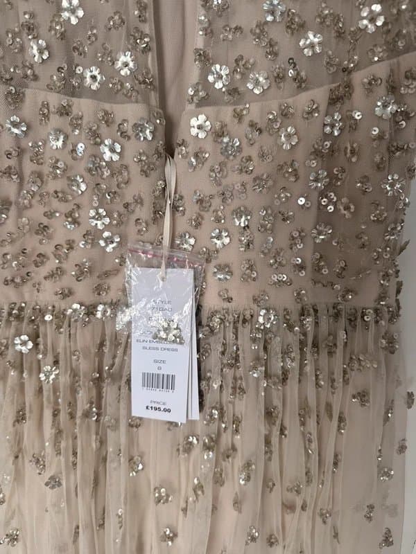 French Connection French Connection Embellished Tulle Dress Nude Champagne Sequin Party Occasion UK 8