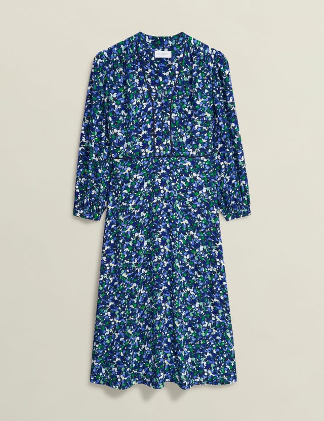 Hobbs London Hobbs London Women's Iris Long Sleeve V-Neck Midi Dress in Dark Blue - 2