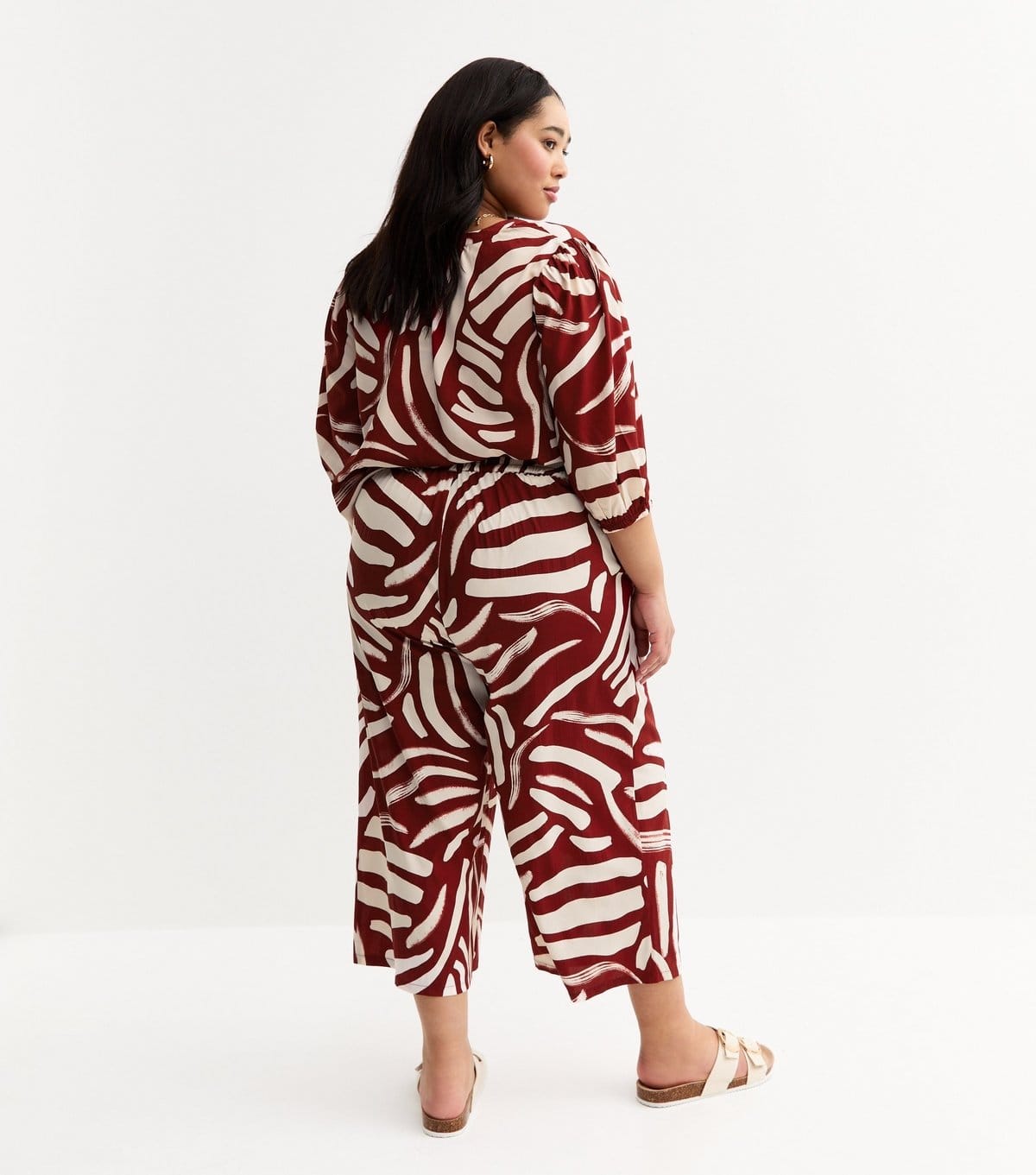 New Look Women's Plus Size Brown Abstract Print Cropped Trousers Curves New Look - 4