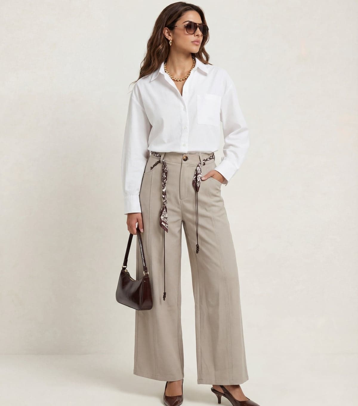 Urban Bliss Women's Light Grey Belted Wide Leg Trousers Urban Bliss New Look