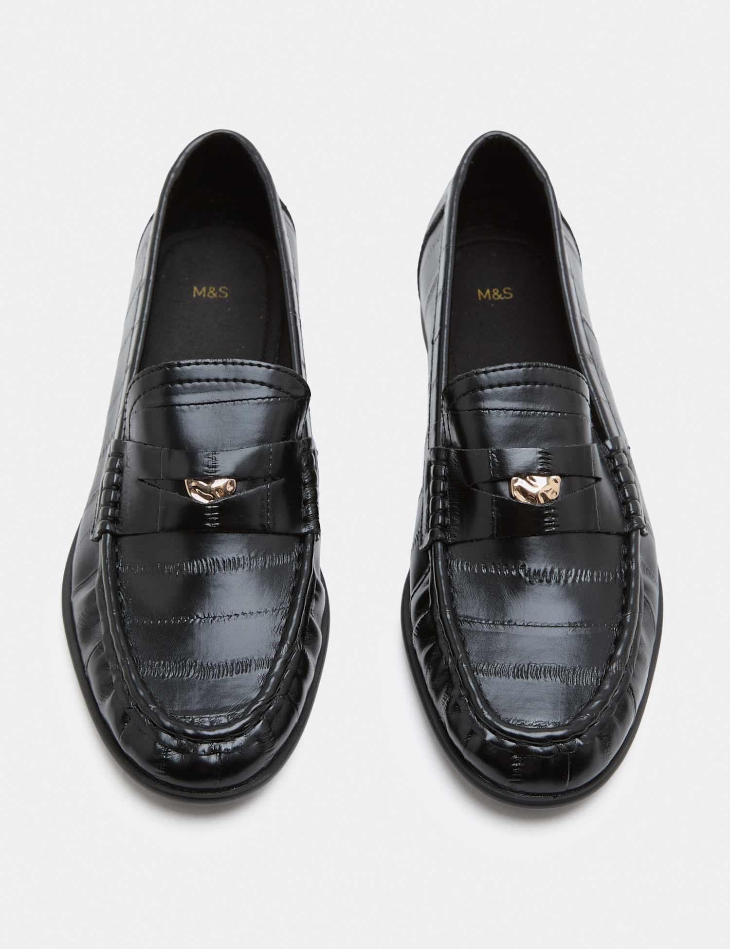 Marks & Spencer M&S Textured Penny Flat Loafers Black
