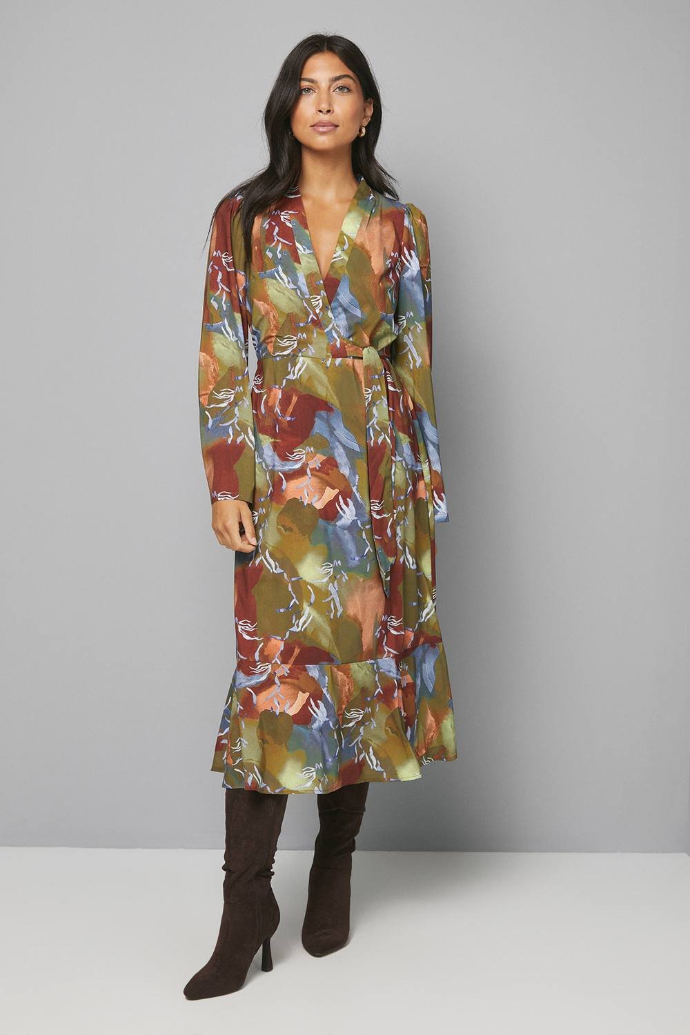 Wallis Wallis Women's Abstract Print Wrap Midi Dress in Rust - 2