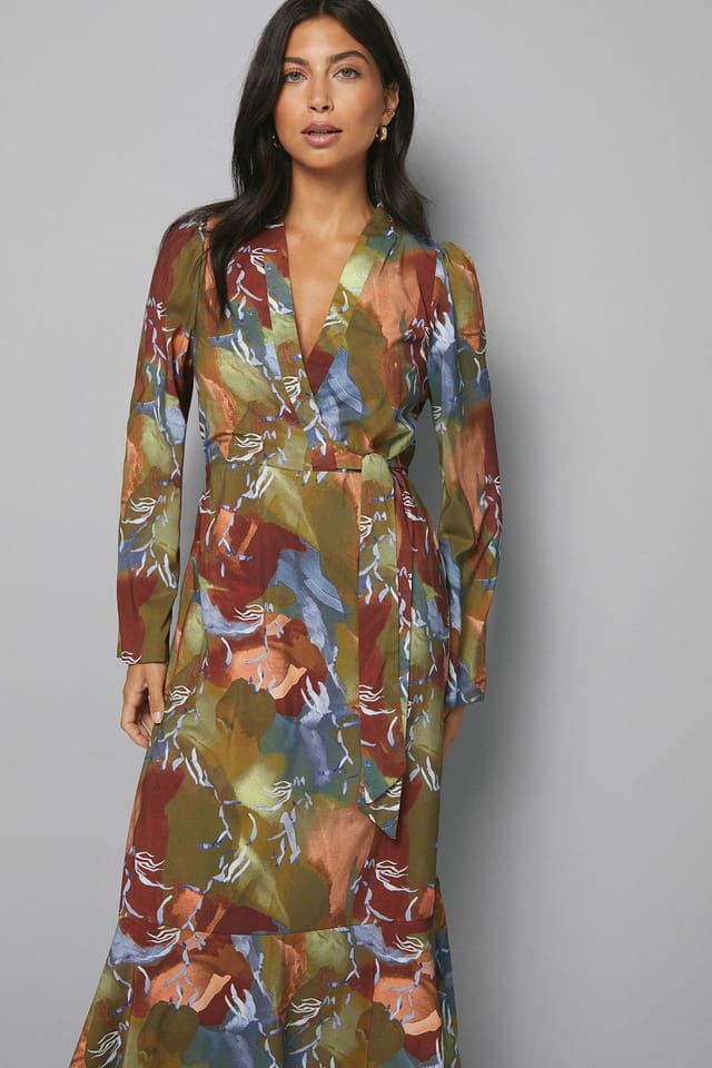 Wallis Wallis Women's Abstract Print Wrap Midi Dress in Rust - 2