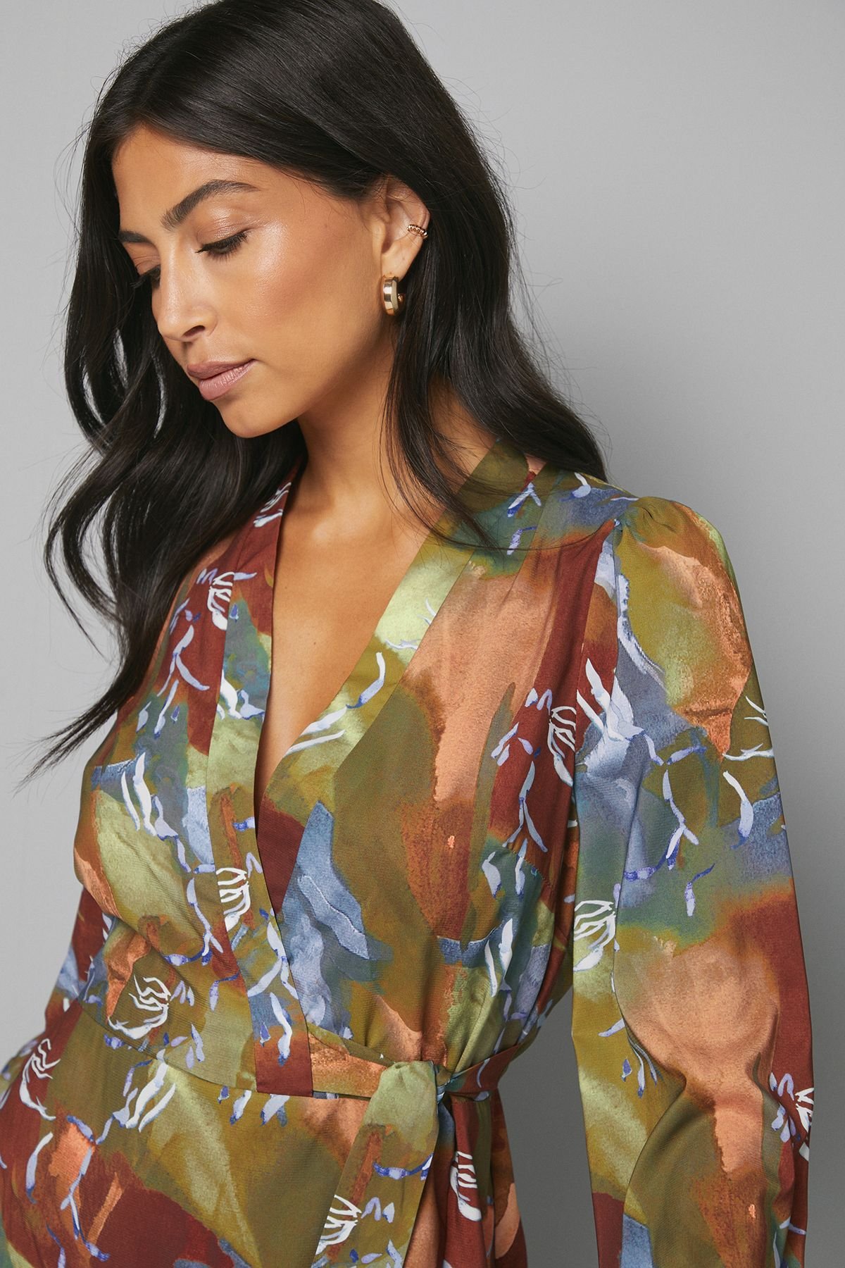 Wallis Wallis Women's Abstract Print Wrap Midi Dress in Rust - 4