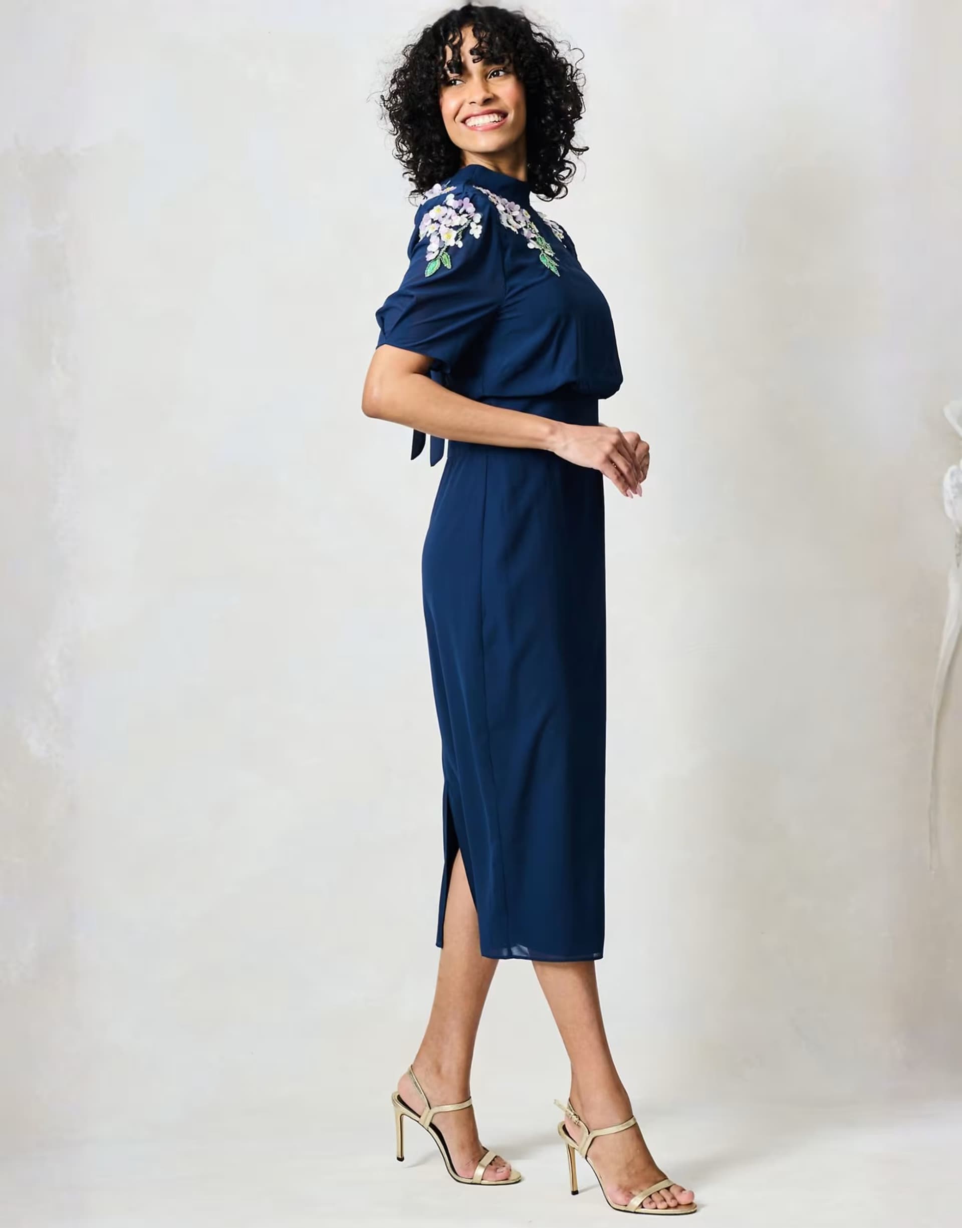 ASOS Hope & Ivy The aria  embellished midi pencil dress with bow detail in navy