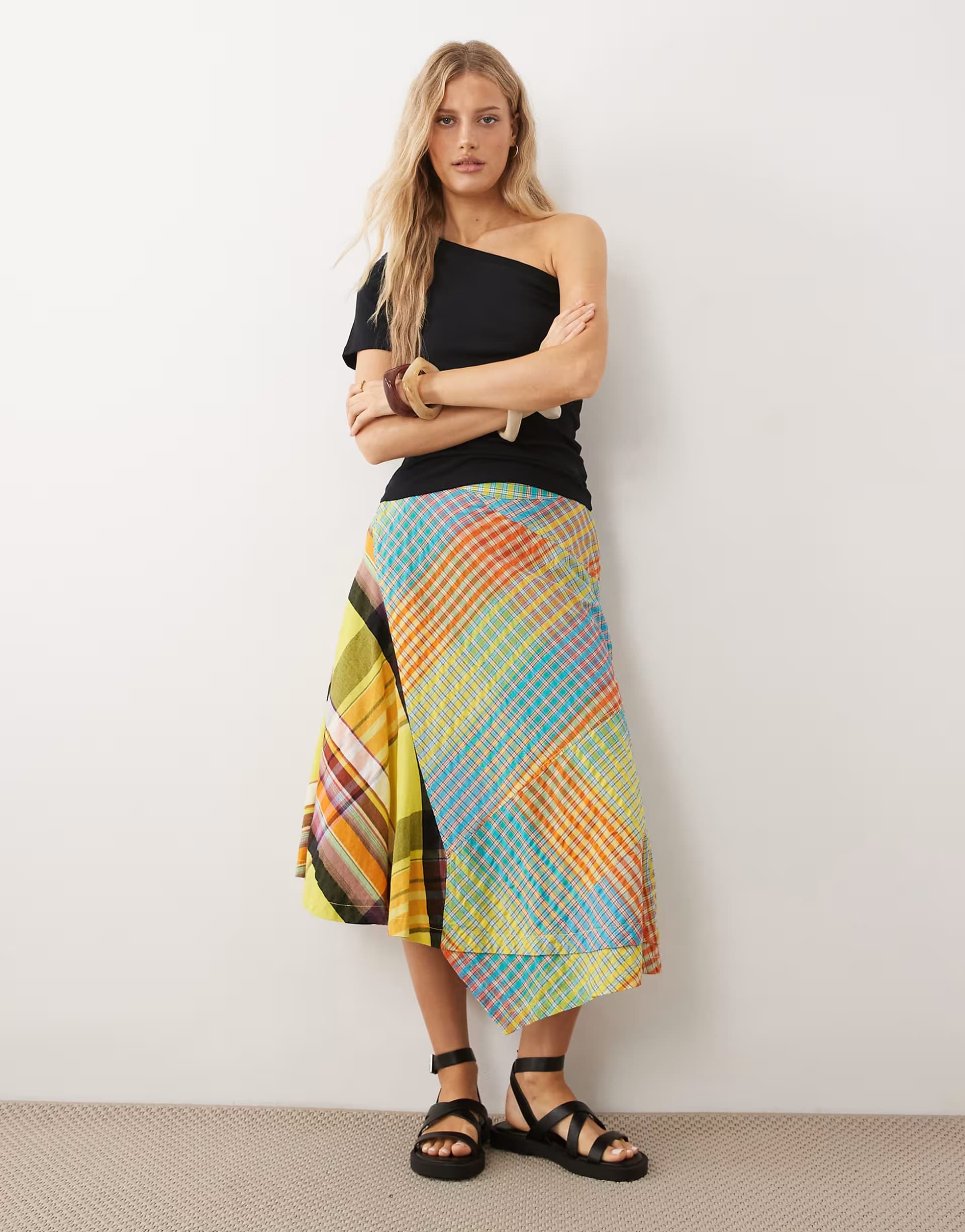 ASOS Free People rivoli asymmetric mismatch midi skirt in multi pop