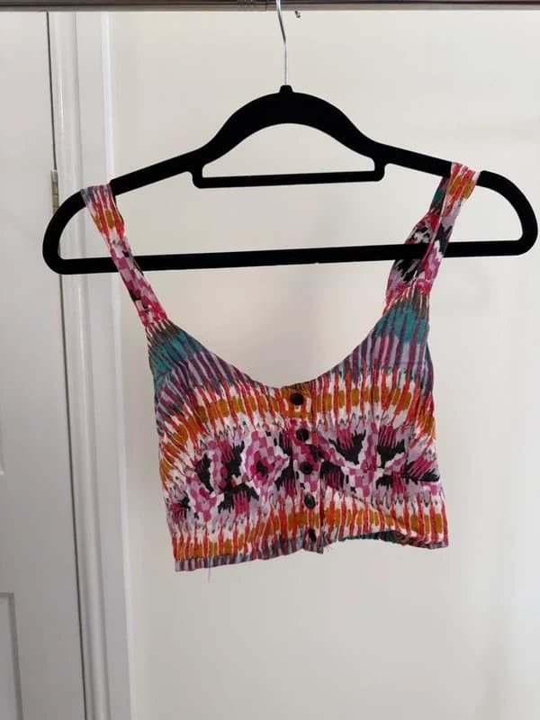Topshop Topshop Colourful Printed Crop Top – Button Front, Stretch Back (UK 10)