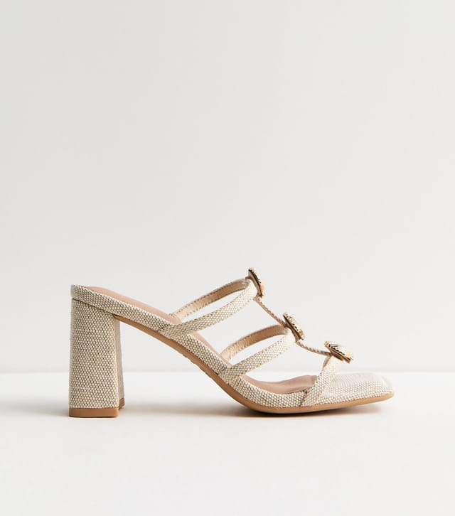 New Look Women's Off White Raffia-Look Seashell Charm Mules Vegan New Look - 2