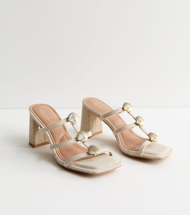 New Look Women's Off White Raffia-Look Seashell Charm Mules Vegan New Look - 3