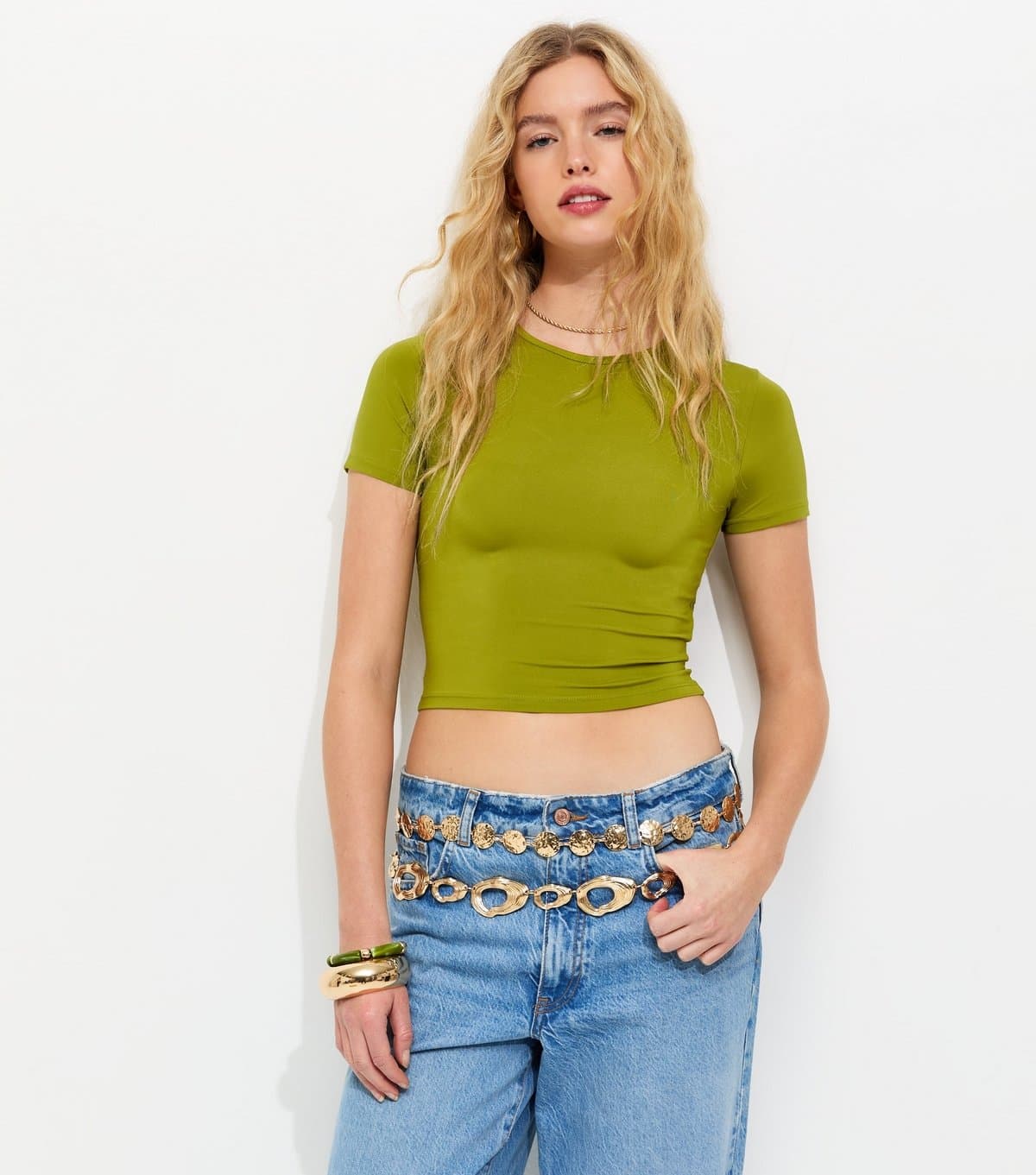 New Look New Look Green Jersey Cropped T-Shirt