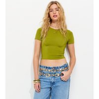 New Look Women's Green Crew Neck Cropped T-Shirt New Look - 3