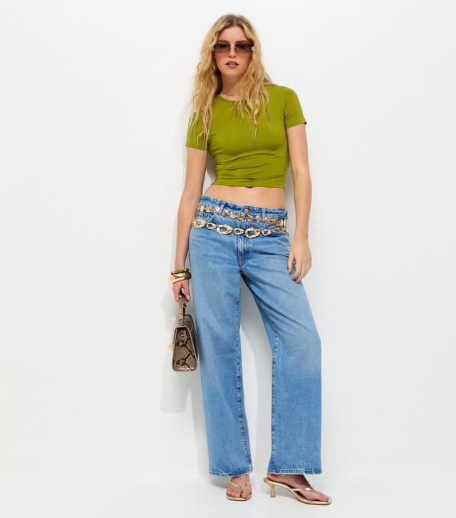 New Look Women's Green Crew Neck Cropped T-Shirt New Look - 3
