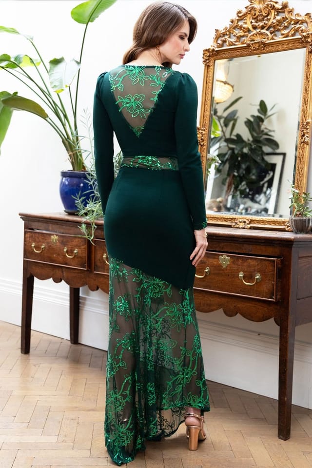 Hot Squash Hot Squash Women's Asymmetric Mermaid Fit Gown in Green - 3