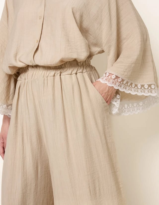 Blue Vanilla Crinkle Viscose Wide Leg Trousers - 2