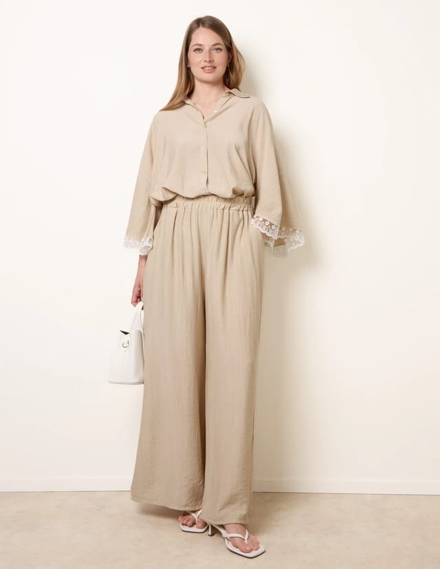 Blue Vanilla Crinkle Viscose Wide Leg Trousers - 3