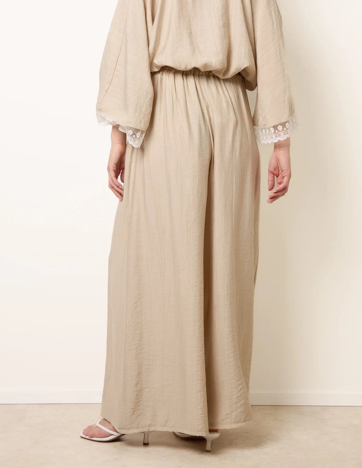 Blue Vanilla Crinkle Viscose Wide Leg Trousers - 4