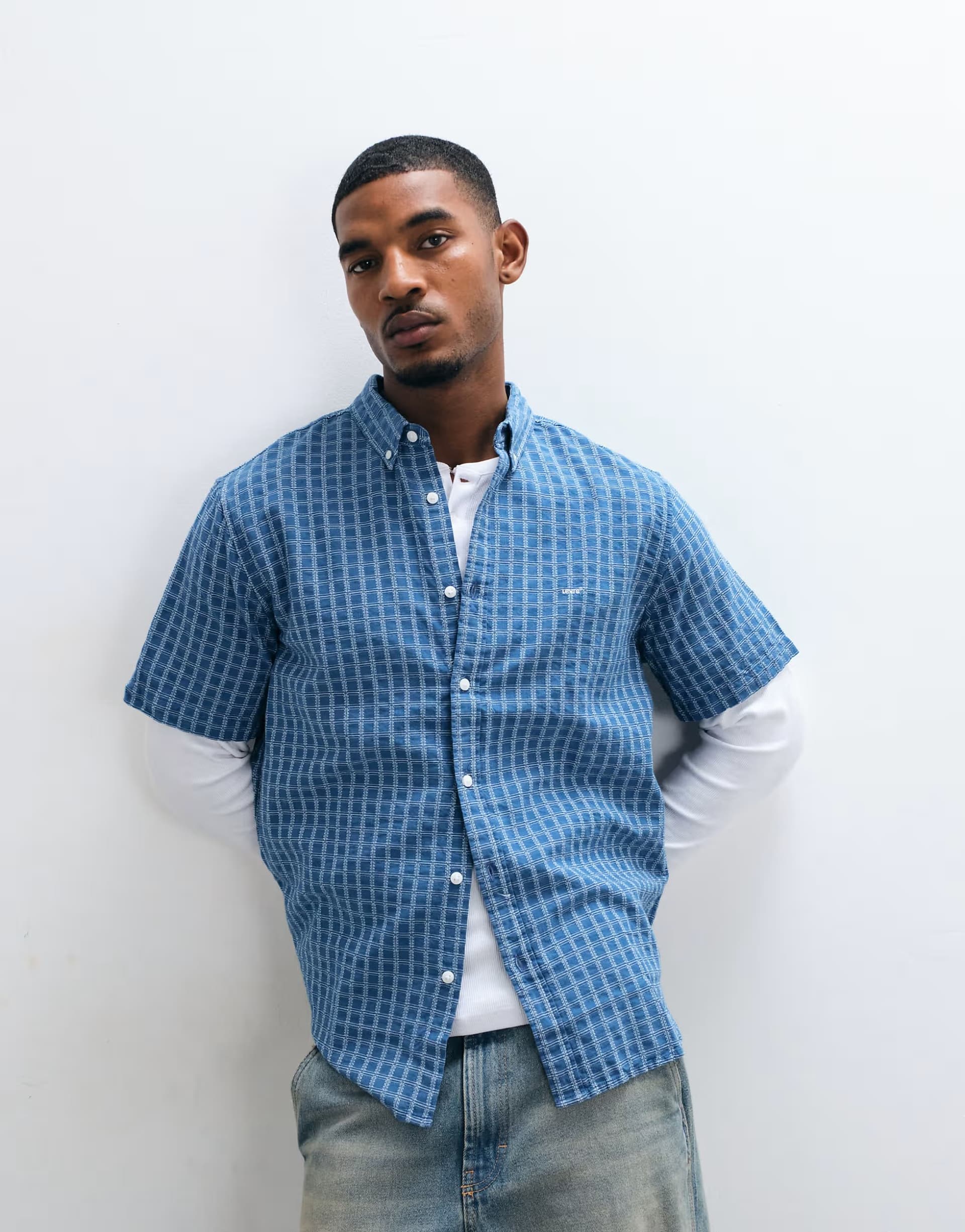 ASOS Levi's authentic short sleeve shirt in micro blue check
