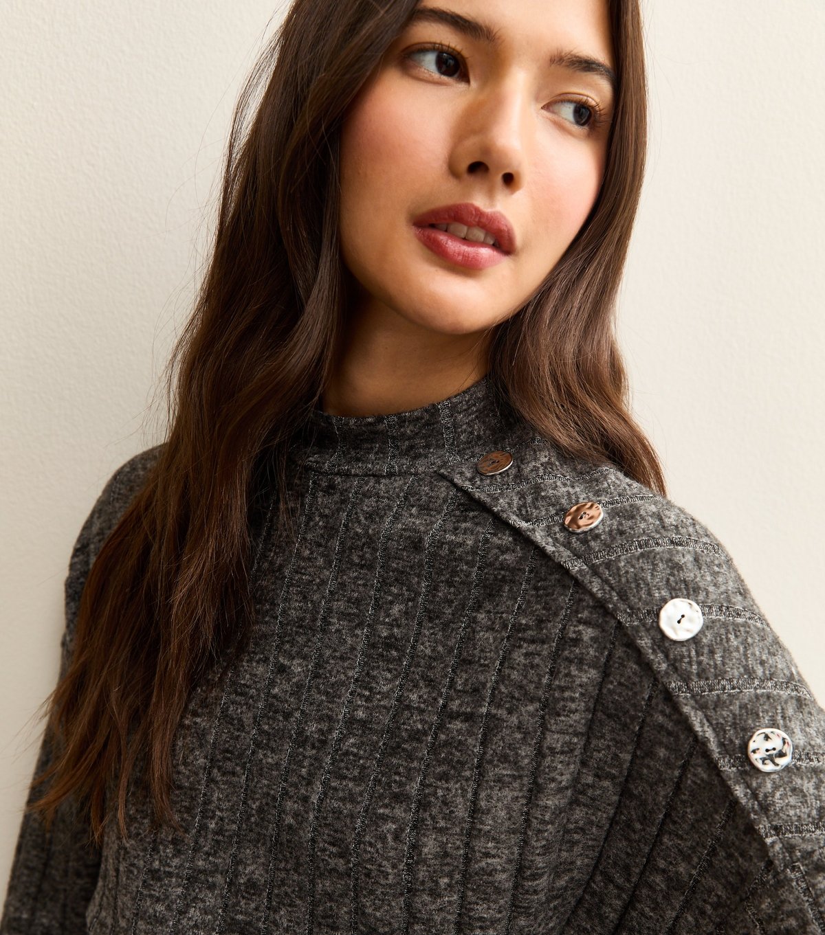 New Look Women's Dark Grey Rib Buttoned Shoulder Mini Dress New Look - 2