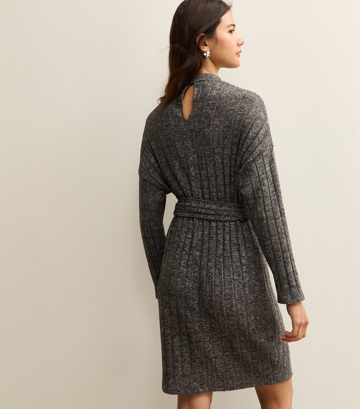 New Look Women's Dark Grey Rib Buttoned Shoulder Mini Dress New Look - 4