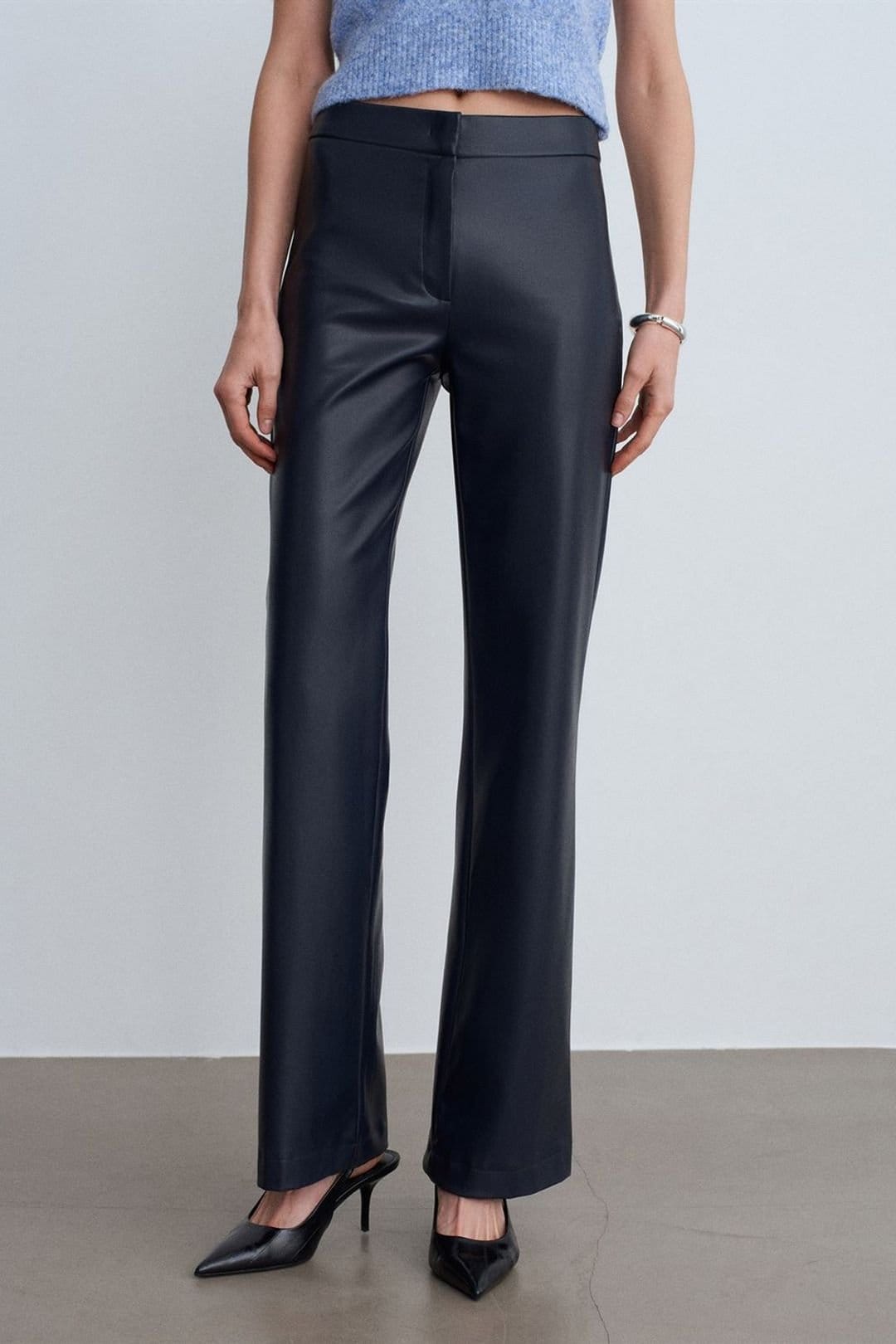Dilvin Dilvin Women's Faux Leather Flare Pants in Navy - 4