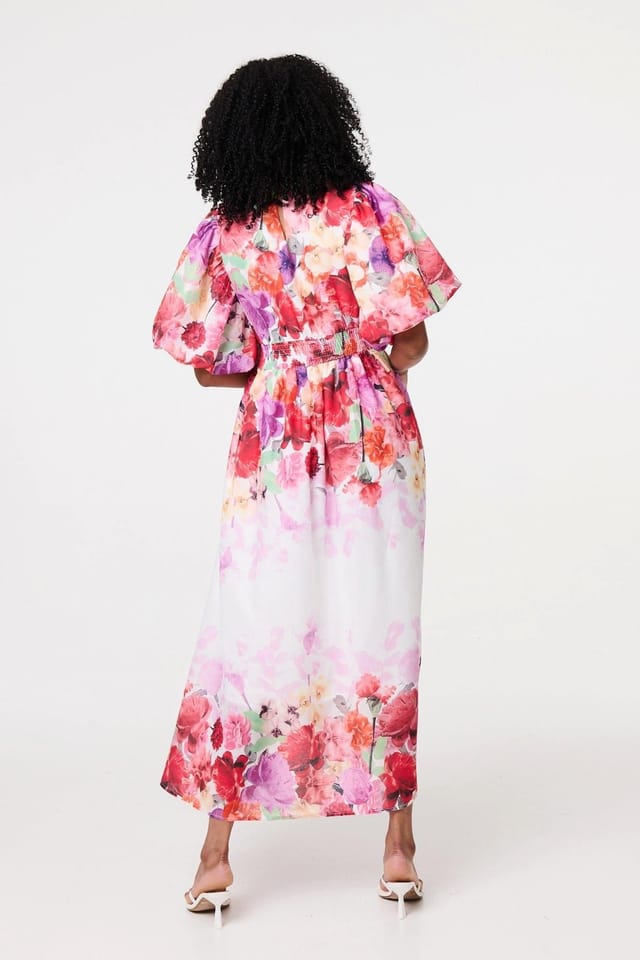 Izabel London Izabel London Women's Floral Print 1/2 Angel Sleeve Midi Dress in White - 3
