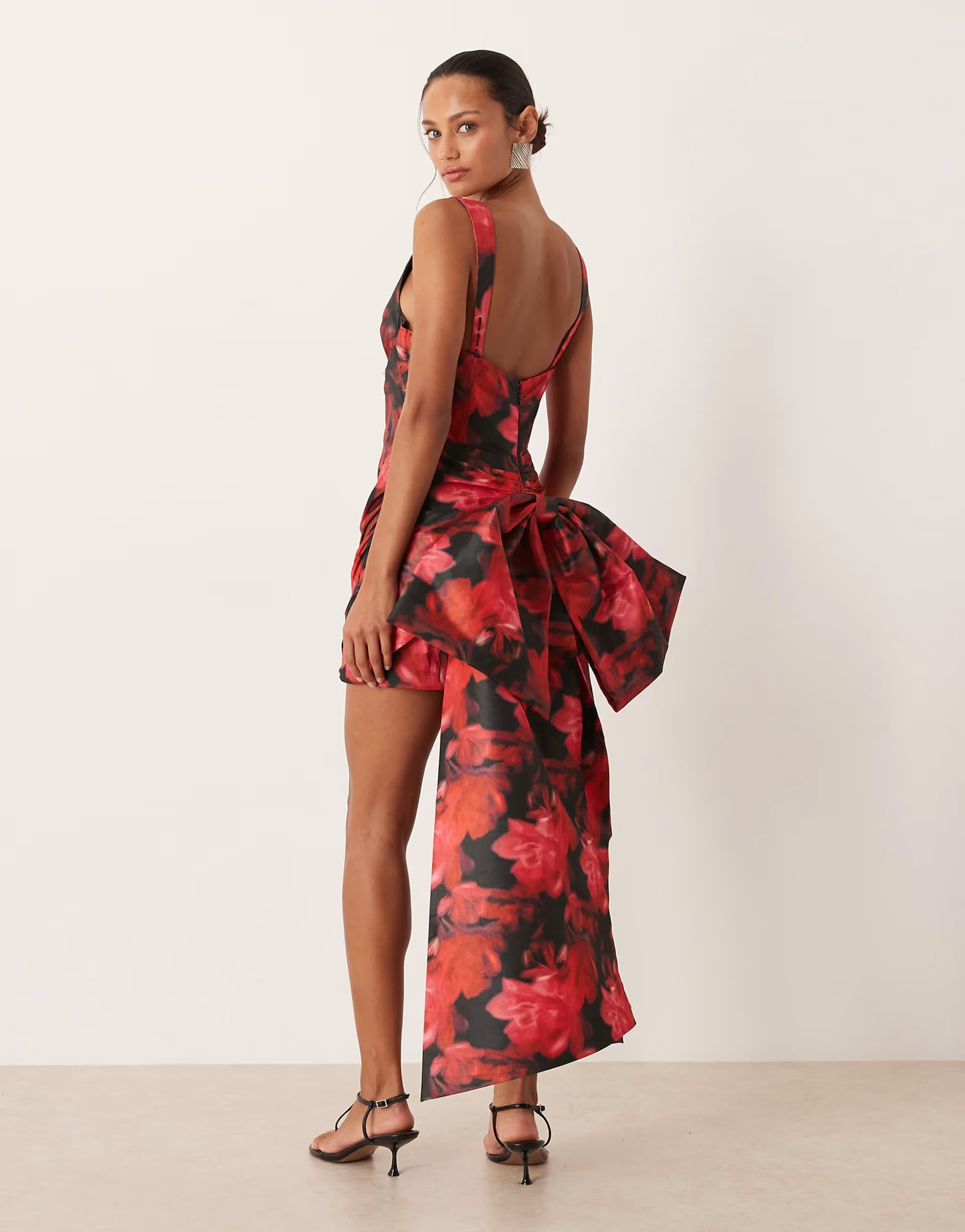 ASOS For Love & Lemons sleeveless wrap skirt bow back mini dress in red floral print