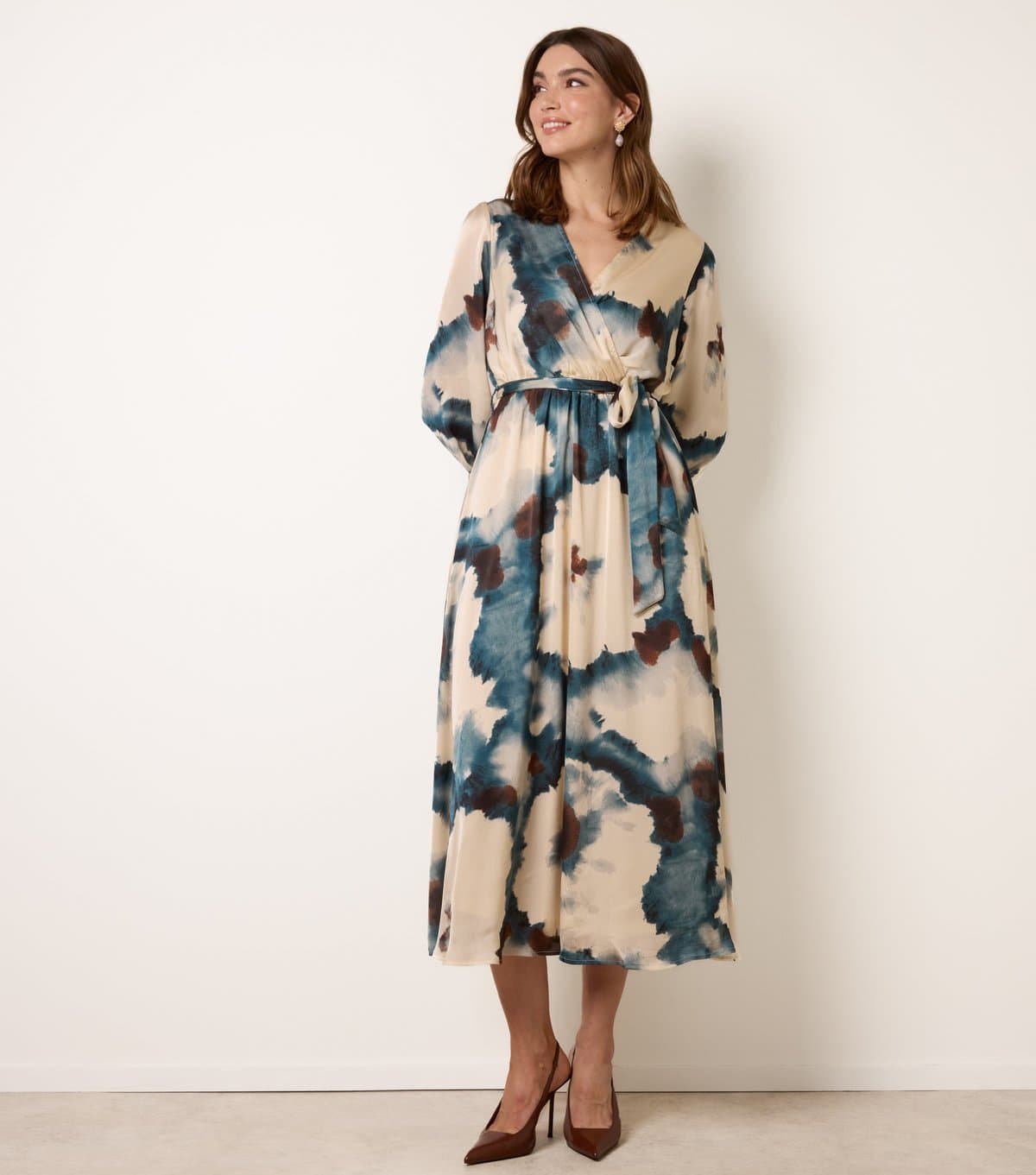 Blue Vanilla Women's Blue Pattern Wrap Midi Dress Blue Vanilla New Look