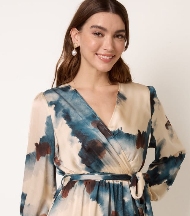 Blue Vanilla Women's Blue Pattern Wrap Midi Dress Blue Vanilla New Look - 2