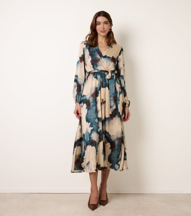 Blue Vanilla Women's Blue Pattern Wrap Midi Dress Blue Vanilla New Look - 3