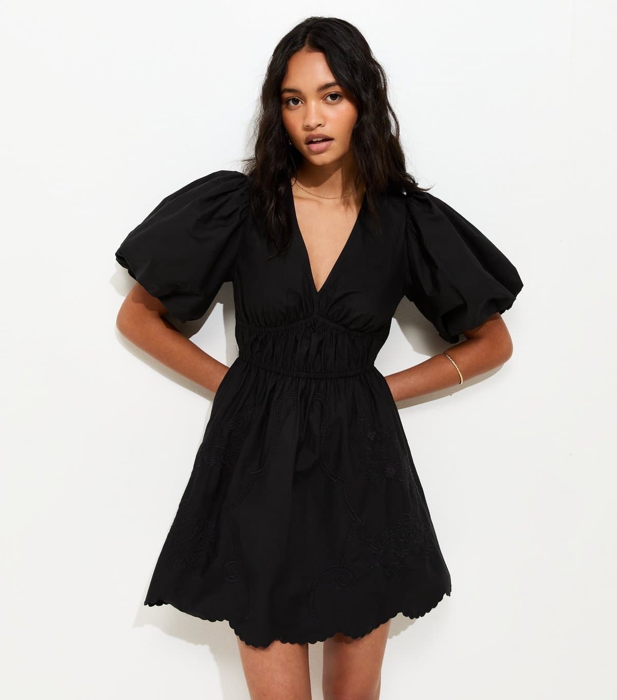 New Look Women's Black Embroidered Cutwork Mini Dress New Look