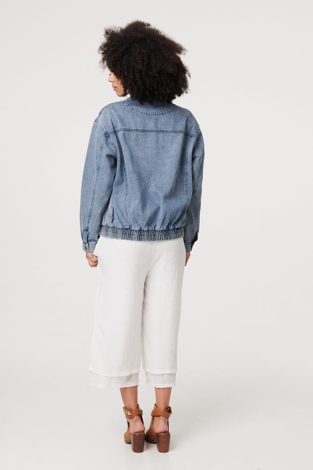 Izabel London Izabel London Women's Zig Zag Stitch Long Sleeve Denim Jacket in Blue - 3