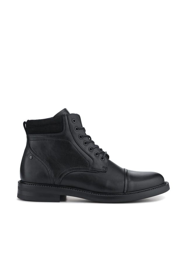 Jones Bootmaker Jones Bootmaker Men's Eugene Leather Lace-Up Boots With Padded Cuff in Black - 2