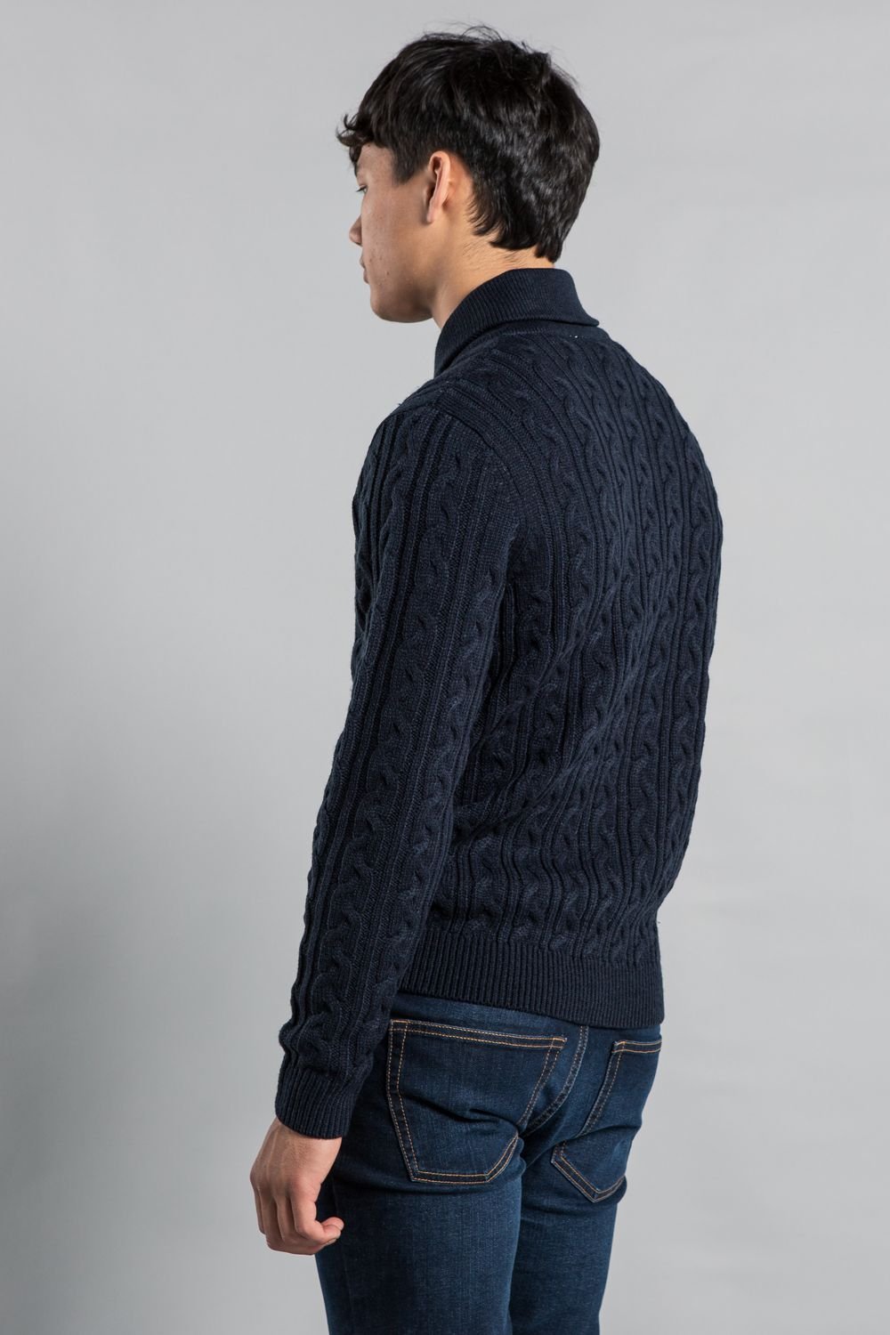 Tokyo Laundry Tokyo Laundry Men's Shawl Neck Cable Knit Jumper in Navy - 2