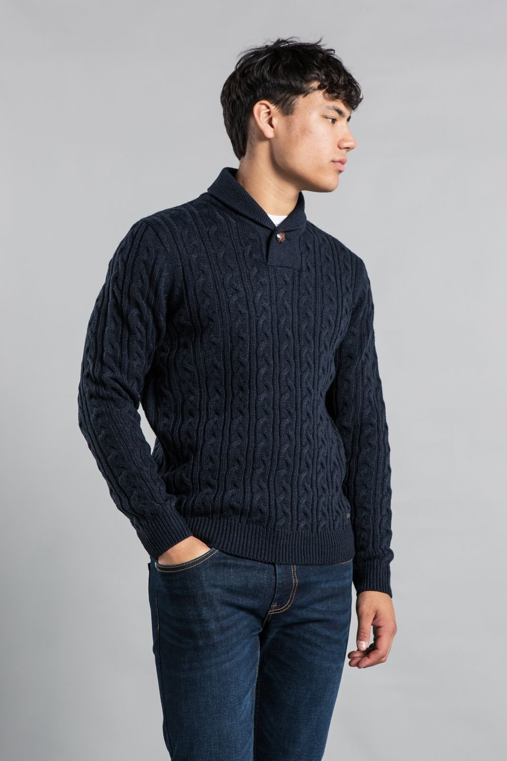 Tokyo Laundry Tokyo Laundry Men's Shawl Neck Cable Knit Jumper in Navy - 3