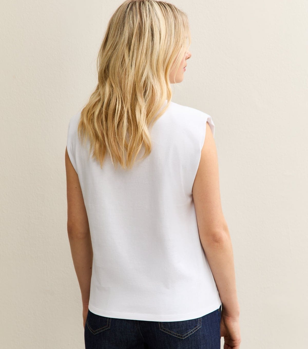 New Look Women's White Cotton Shoulder Pad Tank Tank Top New Look - 4