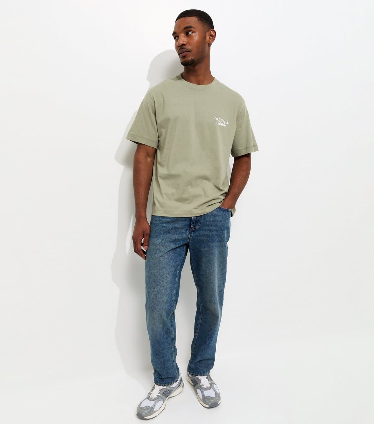 jack & jones Men's Light Khaki Relaxed Originals Studio Logo T-Shirt Jack & Jones New Look
