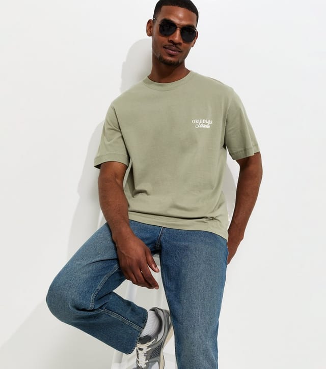 jack & jones Men's Light Khaki Relaxed Originals Studio Logo T-Shirt Jack & Jones New Look - 2