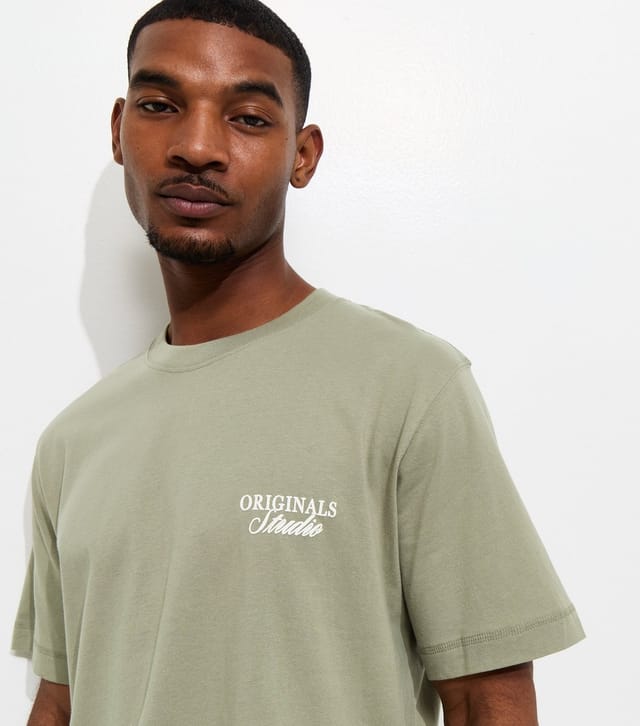 jack & jones Men's Light Khaki Relaxed Originals Studio Logo T-Shirt Jack & Jones New Look - 3