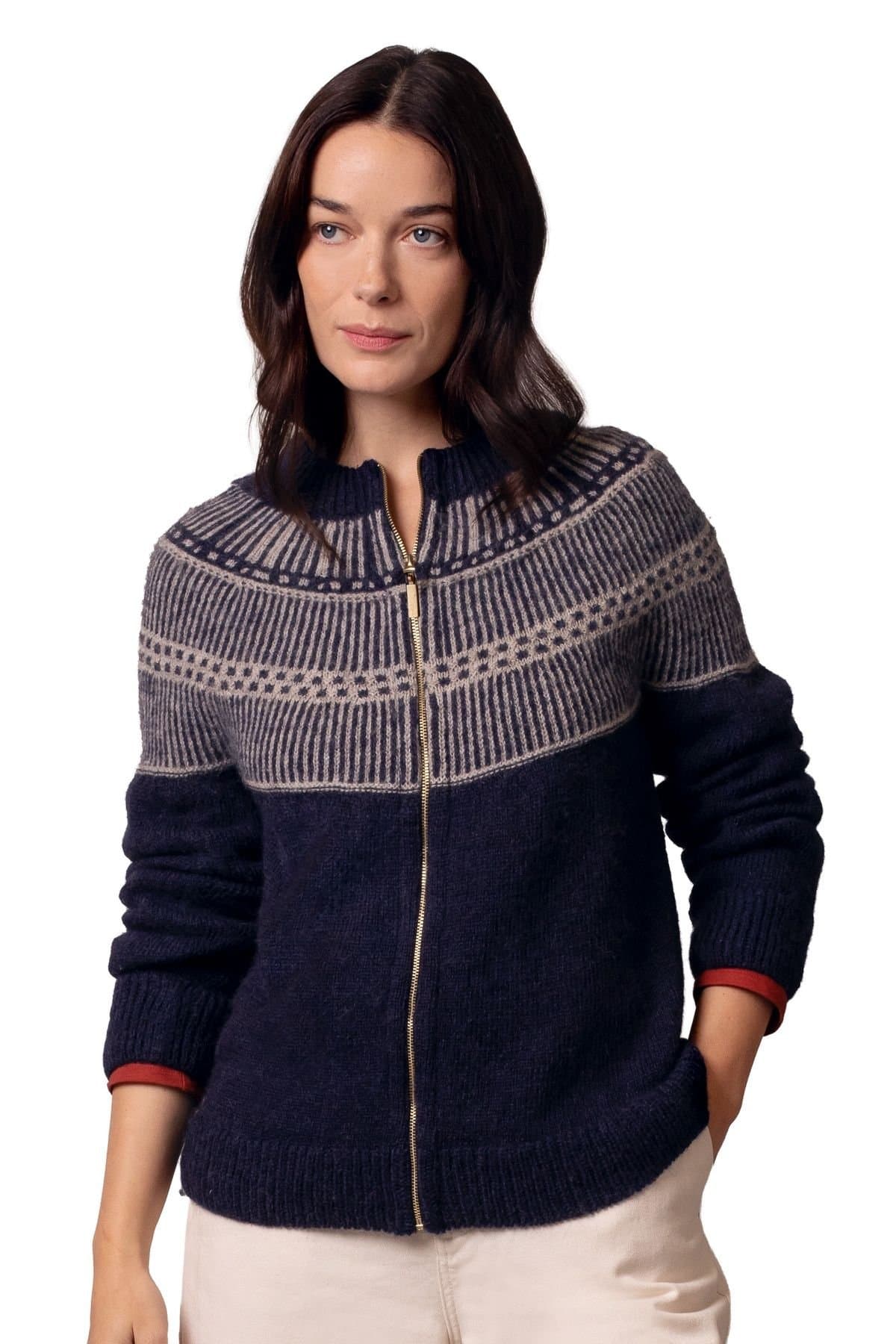 Celtic & Co Celtic & Co Women's British Wool Yoke Stitch Cardigan in Dark Navy