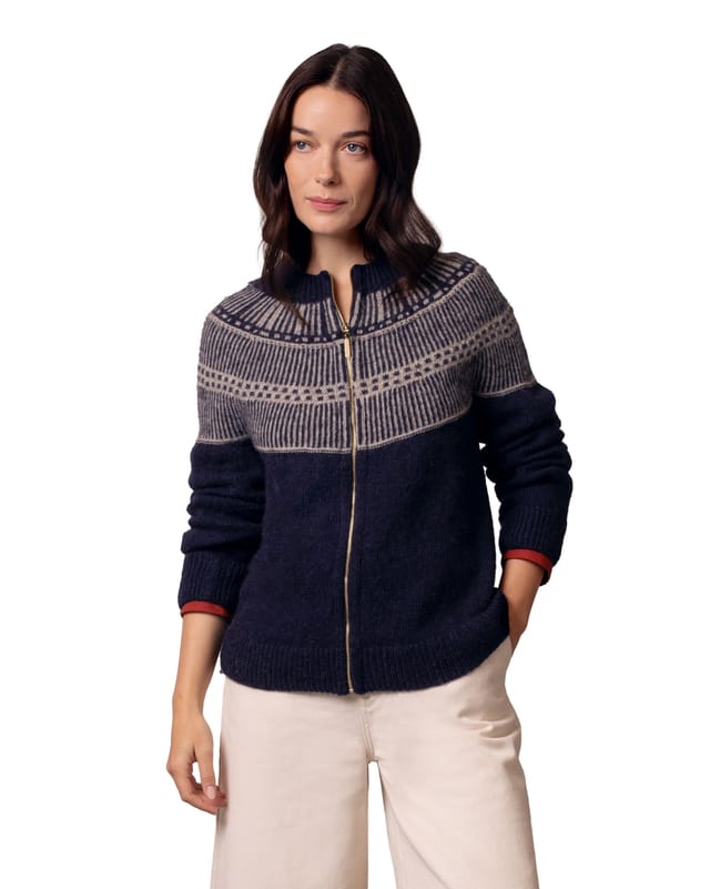Celtic & Co Celtic & Co Women's British Wool Yoke Stitch Cardigan in Dark Navy - 2
