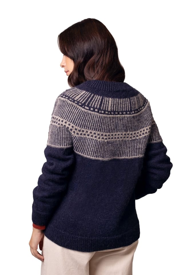 Celtic & Co Celtic & Co Women's British Wool Yoke Stitch Cardigan in Dark Navy - 3