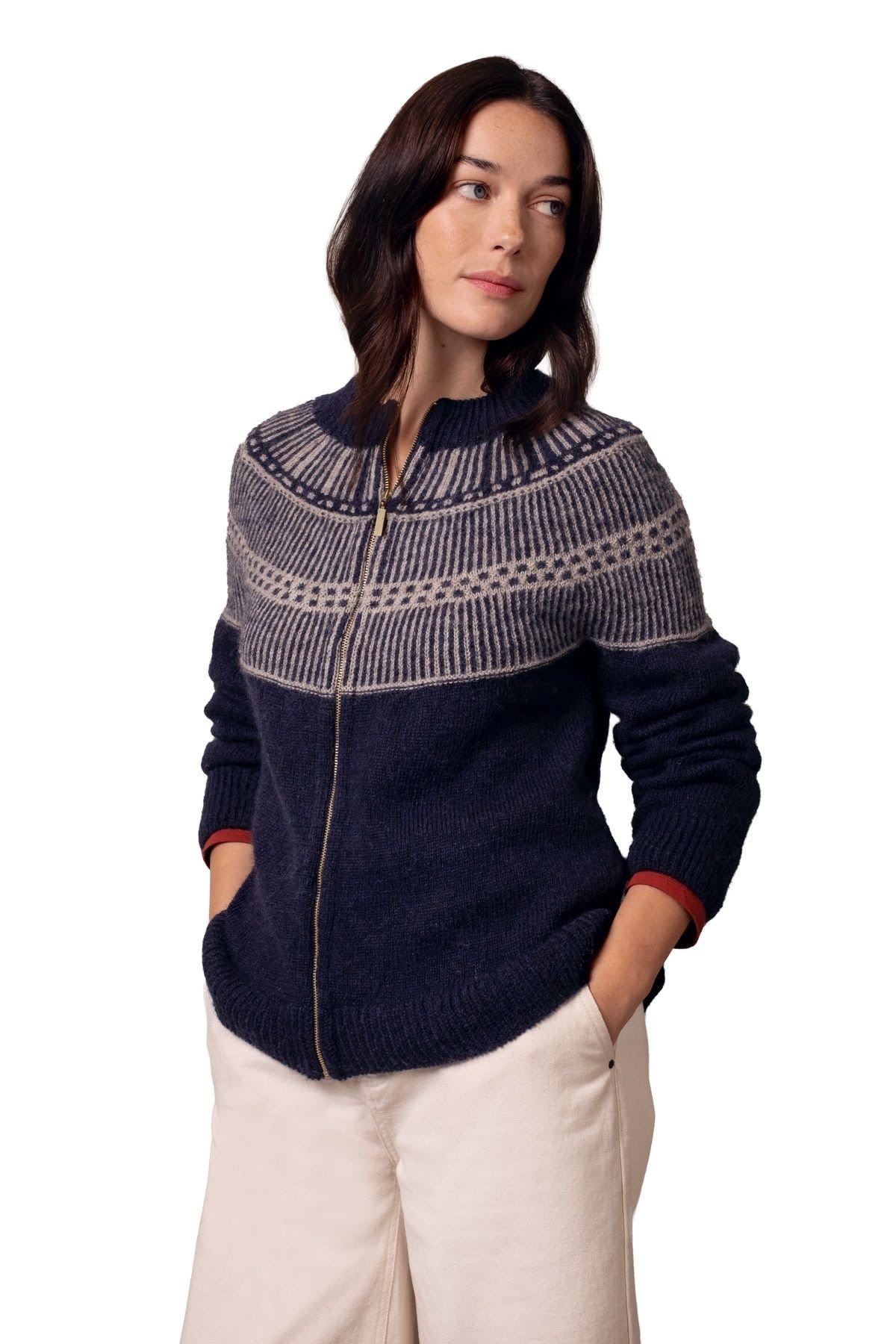 Celtic & Co Celtic & Co Women's British Wool Yoke Stitch Cardigan in Dark Navy - 4